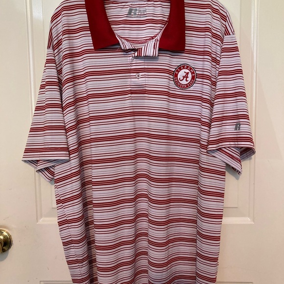 Men’s Russell Alabama Crimson Tide S/S Polo Shirt Size 2X (50-52) Red/White Logo - Picture 2 of 8
